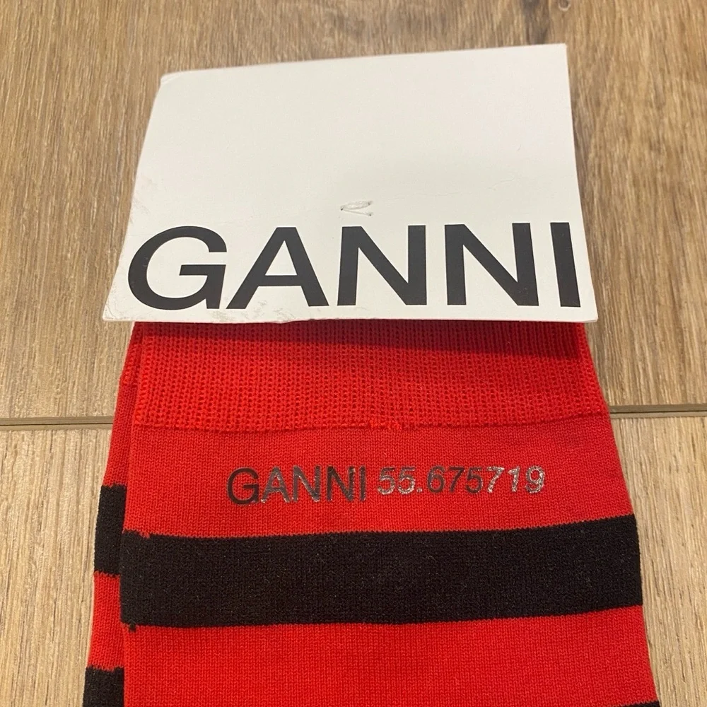NWT 🌟GANNI🌟 LOGO SOCKS RED WITH BACK STRIPES SZ XS/S